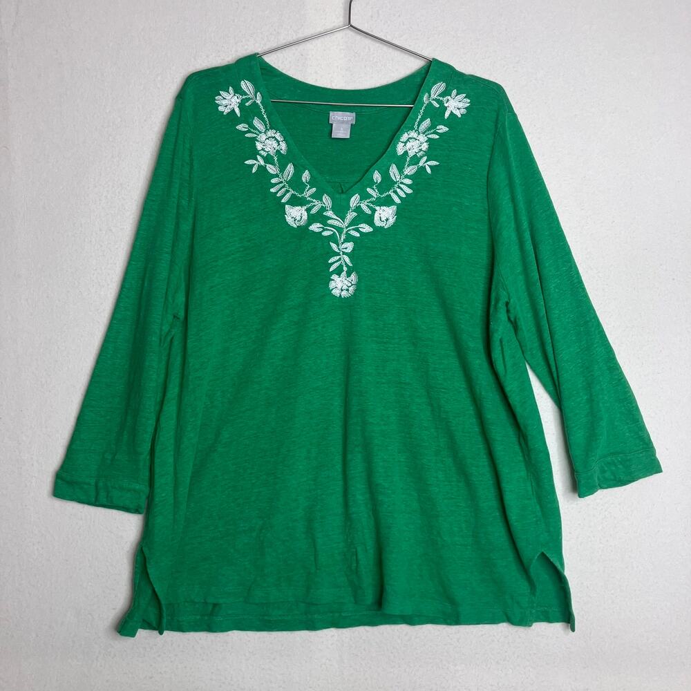 Loft 100% Linen Floral Embroidered Top Womens 3 XL Lagenlook Boho Coastal Artsy